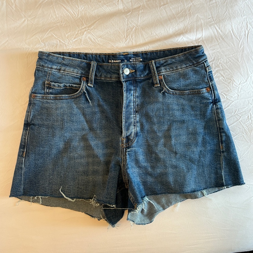 Old Navy Women's High Rise Blue Denim Cutoff Shorts Size 12 Button Fly